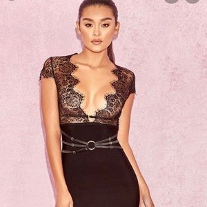 House of CB Gaia Black Lace/ Bandage Midi Dress